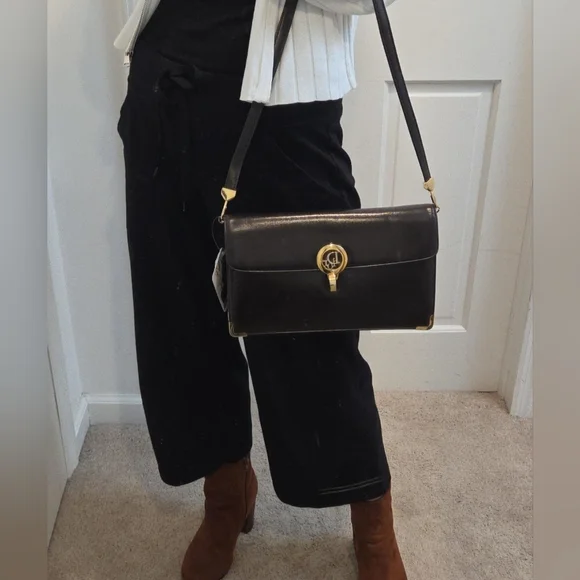 DIOR Rare 1970s Collectable Brown leather 2-way shoulder/clutch bag excellent - Picture 4 of 17